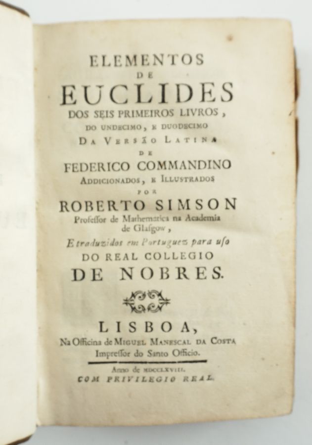 LIVRO PIONEIRO SOBRE O ESTUDO DA MATEMATICA EM PORTUGAL