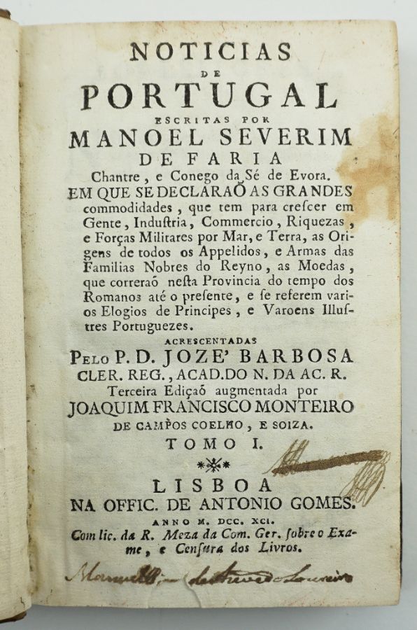 Manuel Severim de Faria – Noticias de Portugal e Varios Discursos Politicos (1791)