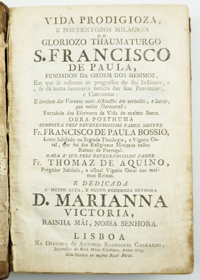 Vida Prodigiosa do Glorioso Thaumaturgo S. Francisco de Paula (1779)
