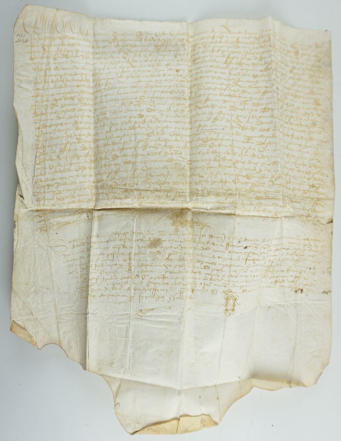 Manuscrito sobre pergaminho, assinado, com sinal público de tabelião