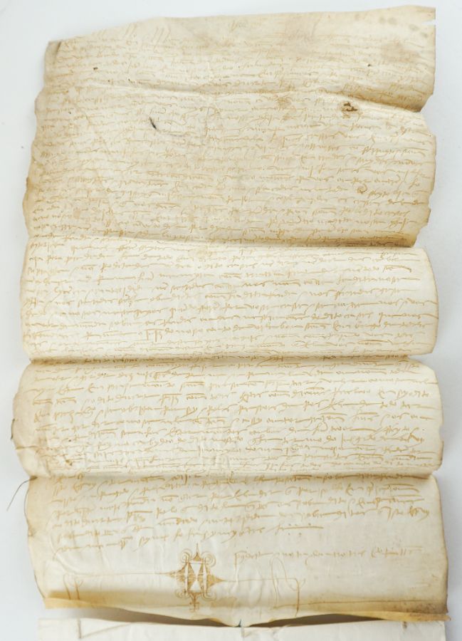 Manuscrito s/ pergaminho , assinado, sinal público, 55 cm x 33 cm