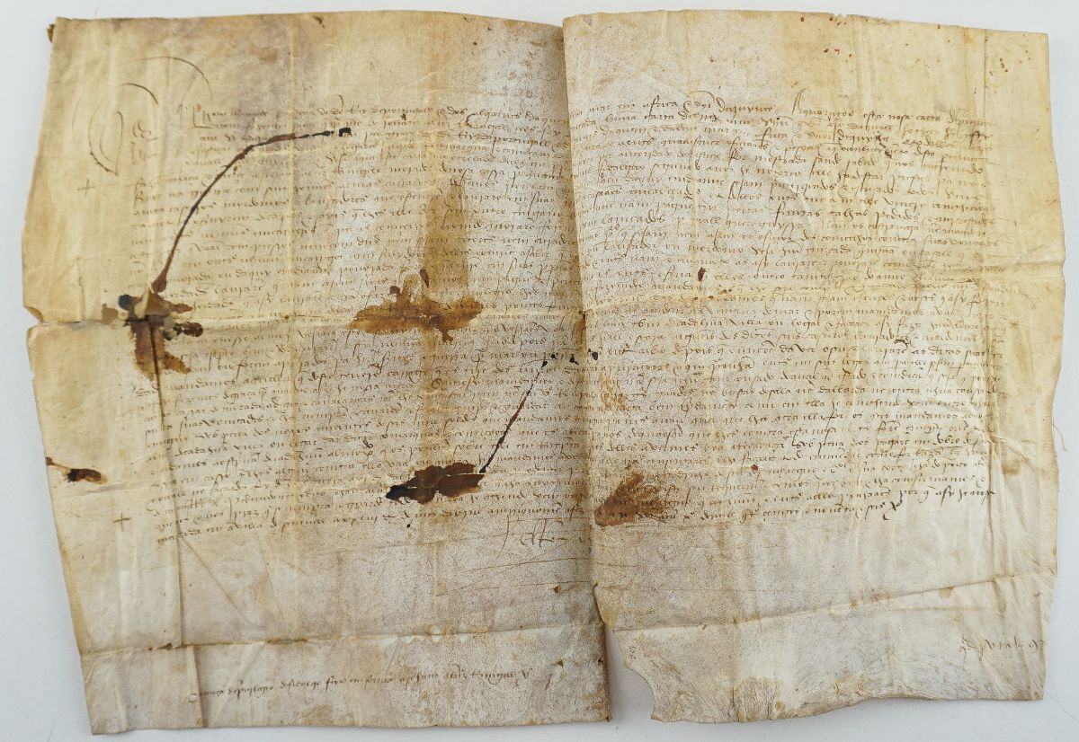 Manuscrito s/ pergaminho , assinado, fitilho e selo em falta, 56 cm x 37 cm