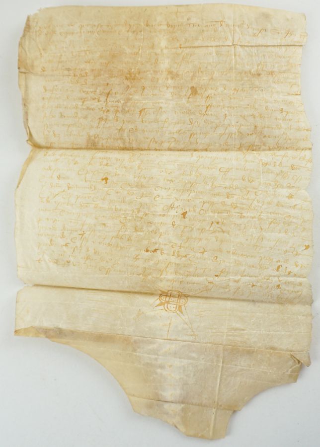 Manuscrito s/ pergaminho , assinado, sinal público, 50 cm x 34 cm