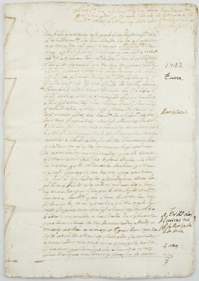 Manuscrito s/ papel, 3 bifólios cosidos, assinado, carimbo