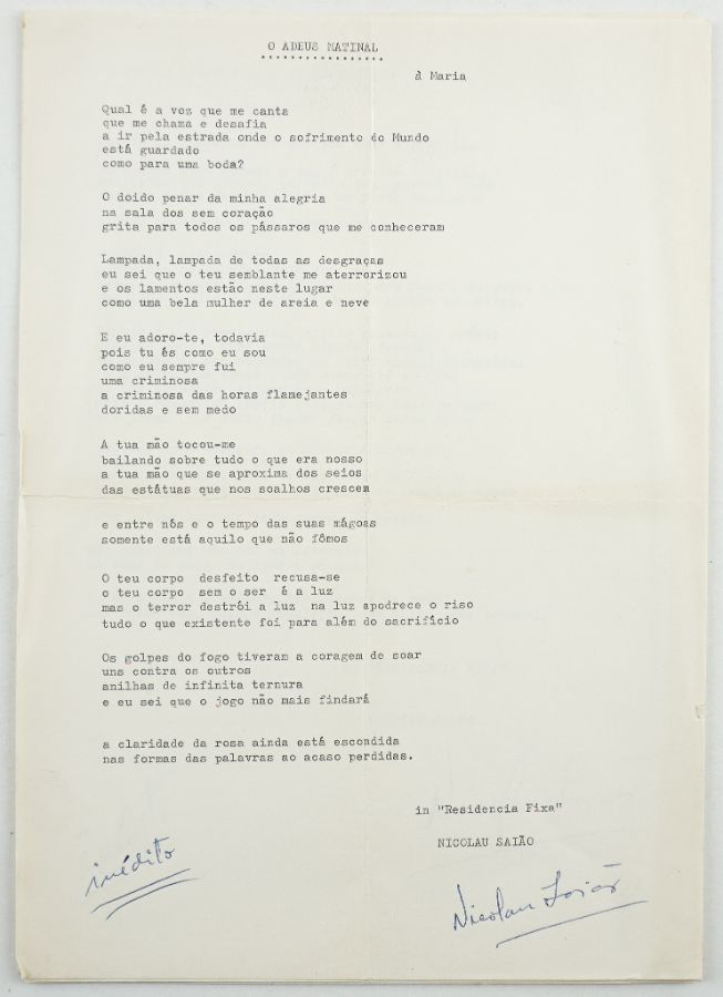 Nicolau Saião – Manuscritos Poemas Inéditos