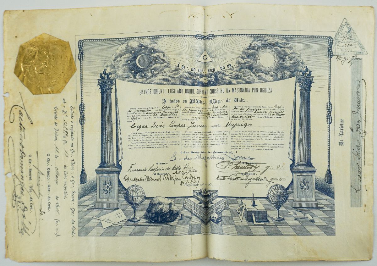 Diploma maçónico – Moçambique (1909)